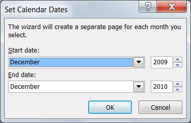 Set dates in a calendar template